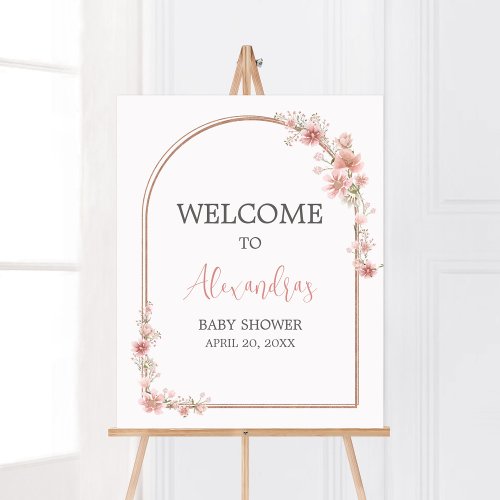 Blush Pink Floral Arch Baby Shower Welcome Poster