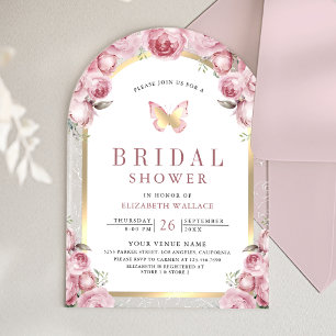 Blush Pink Floral Arch Butterfly Bridal Shower Acrylic Invitations