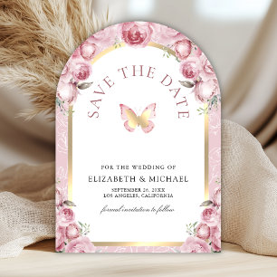 Blush Pink Floral Arch Butterfly Photo Wedding Save The Date