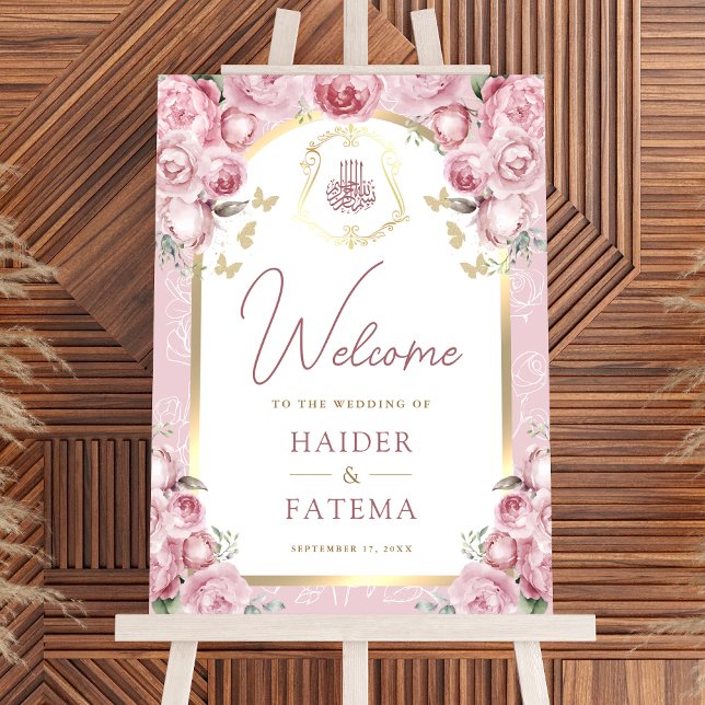 Blush Pink Floral Arch Muslim Wedding Welcome Sign (Creator Uploaded)