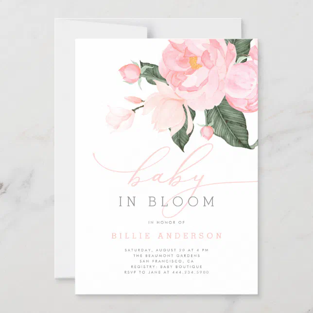 Blush Pink Floral Baby Girl in Bloom Shower Magnetic Invitation | Zazzle