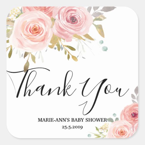 Blush Pink Floral Baby Girl Shower Favor Stickers