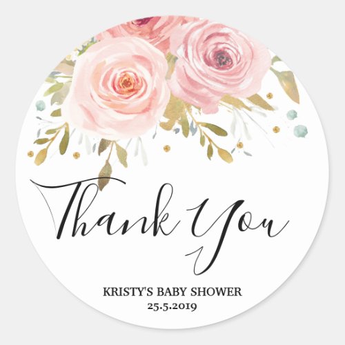 Blush Pink Floral Baby Girl Shower Favor Stickers