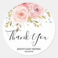 Blush Pink Floral Baby Girl Shower Favor Stickers