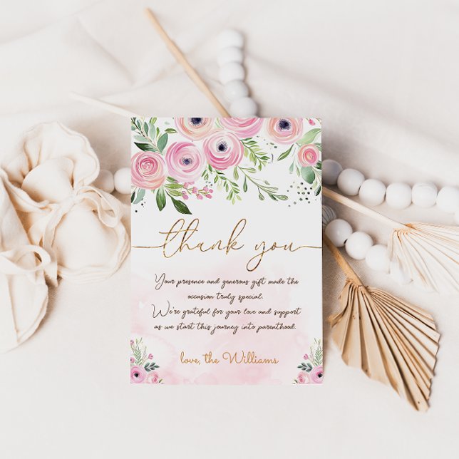 Blush pink floral baby Girl shower Thank You Card (Creator Uploaded)