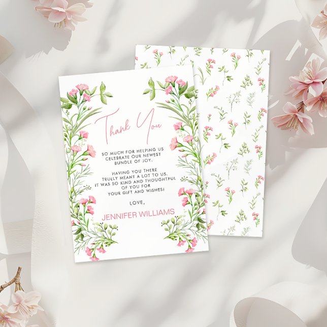 Blush Pink Floral Baby in Bloom Baby Girl Shower Thank You Card (Creator Uploaded)