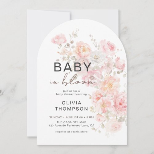 Blush Pink Floral Baby in Bloom Baby Shower Invitation
