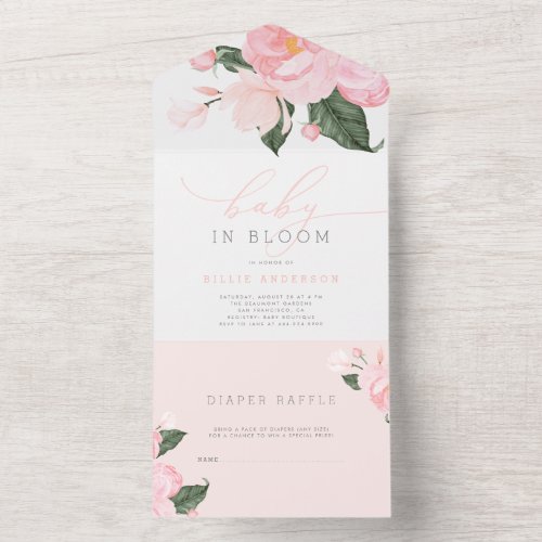 Blush Pink Floral Baby in Bloom Shower All In One Invitation