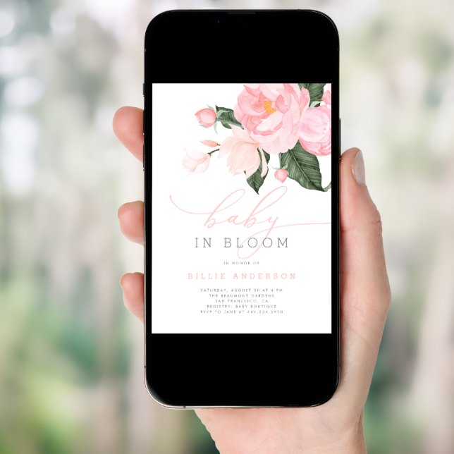 Blush Pink Floral Baby in Bloom Shower Girl Invitation (Front Digital)