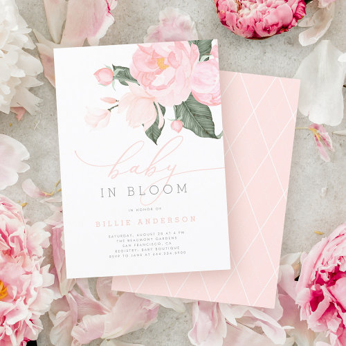 Blush Pink Floral Baby in Bloom Shower Girl Invitation