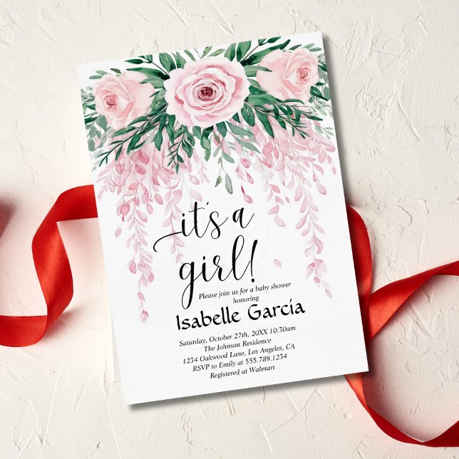 Blush Pink Floral Baby in Bloom Shower Girl  Invitation (Creator Uploaded)