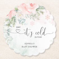 Blush pink floral baby its cold outside paper coaster