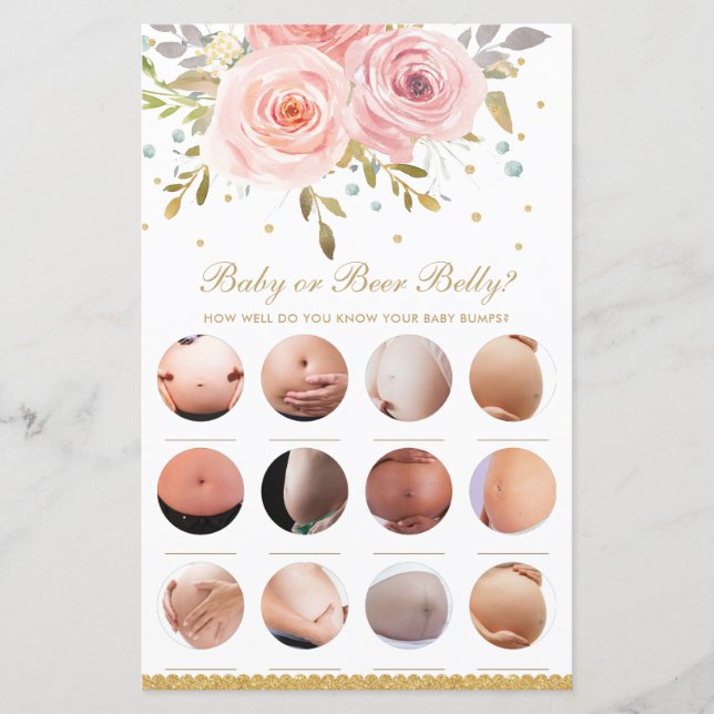 Blush Pink Floral Baby or Beer Belly Shower Game (Front)