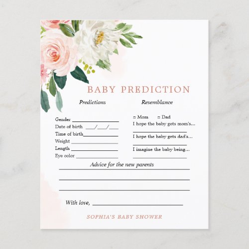 Blush Pink Floral Baby Predictions  Advice Game