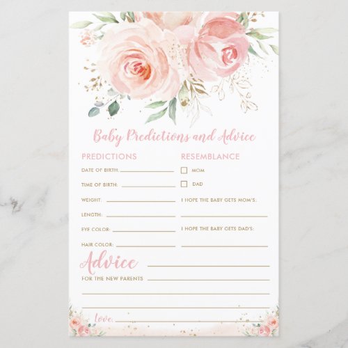 Blush Pink Floral Baby Predictions and Advice Game