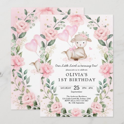 Blush Pink Floral Baby Sheep Lamb Girl Birthday