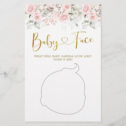Blush Pink Floral Baby Shower Baby Face Game