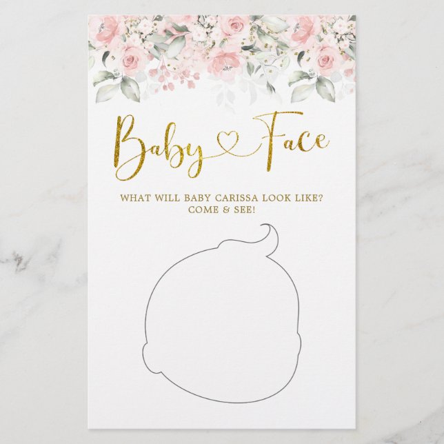 Blush Pink Floral Baby Shower Baby Face Game (Front)
