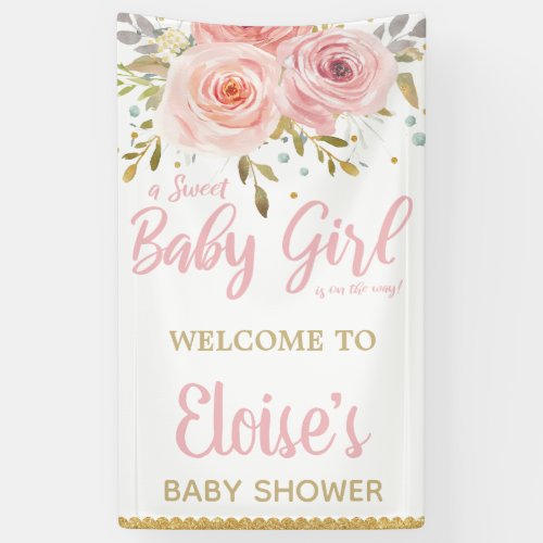 Blush Pink Floral Baby Shower Backdrop Welcome Banner