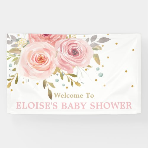 Blush Pink Floral Baby Shower Backdrop Welcome Banner