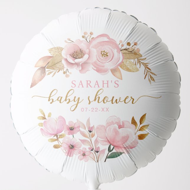 Blush Pink Floral Baby Shower Balloon (Front)