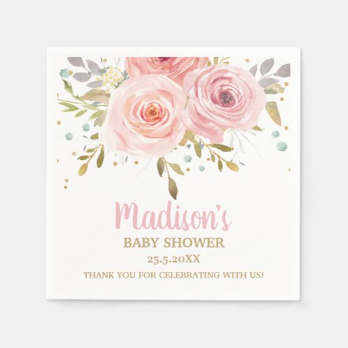 Blush Pink Floral Baby Shower Birthday Napkins