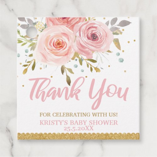 Blush Pink Floral Baby Shower Birthday Thank You Favor Tags