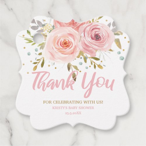 Blush Pink Floral Baby Shower Birthday Thank You Favor Tags