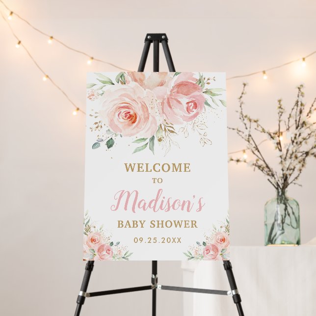Blush Pink Floral Baby Shower Birthday Welcome  Foam Board (In Situ (Stand))