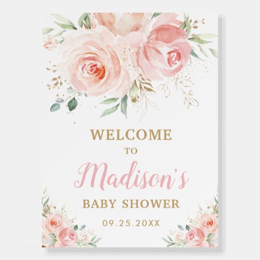 Blush Pink Floral Baby Shower Birthday Welcome Foam Board | Zazzle