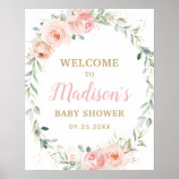 Blush Pink Floral Baby Shower Birthday Welcome Pos Poster