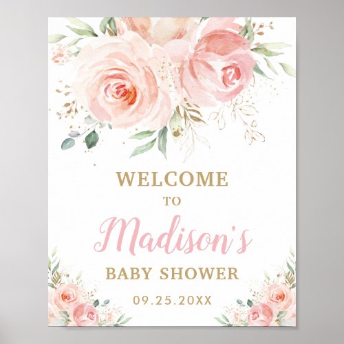 Blush Pink Floral Baby Shower Birthday Welcome Poster