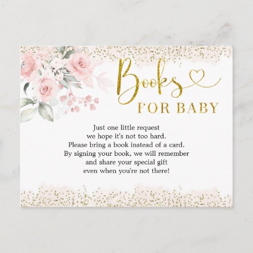 Blush Pink Floral Baby Shower Books for Baby Invitation Postcard