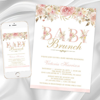 Blush Pink Floral Baby Shower Brunch Invitation by The_Baby_Boutique at Zazzle