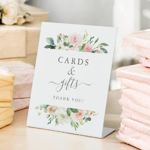 Blush Pink Floral Baby Shower Cards and Gifts Pedestal Sign