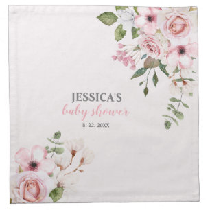 Blush Pink Floral Baby Shower Cloth Napkin