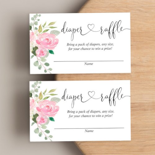 Blush pink floral baby shower diaper raffle cards