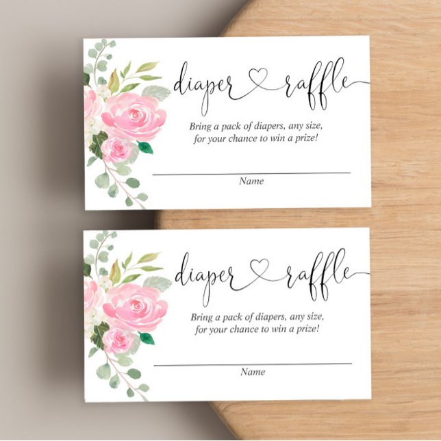 Blush pink floral baby shower diaper raffle cards (Creator Uploaded)