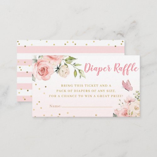 Blush Pink Floral Baby Shower Diaper Raffle Ticket Enclosure Card