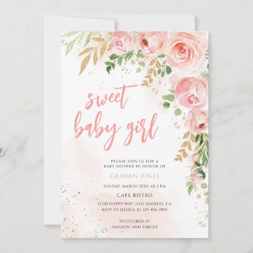 Blush Pink Floral Baby Shower Girl Bundle Invitation