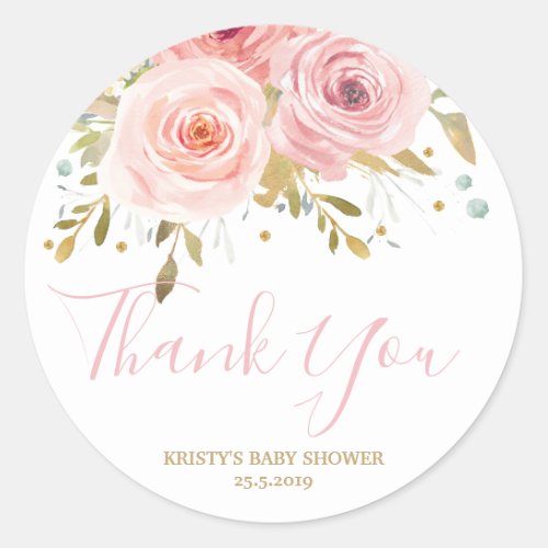 Blush Pink Floral Baby Shower Girl Favor Classic Round Sticker