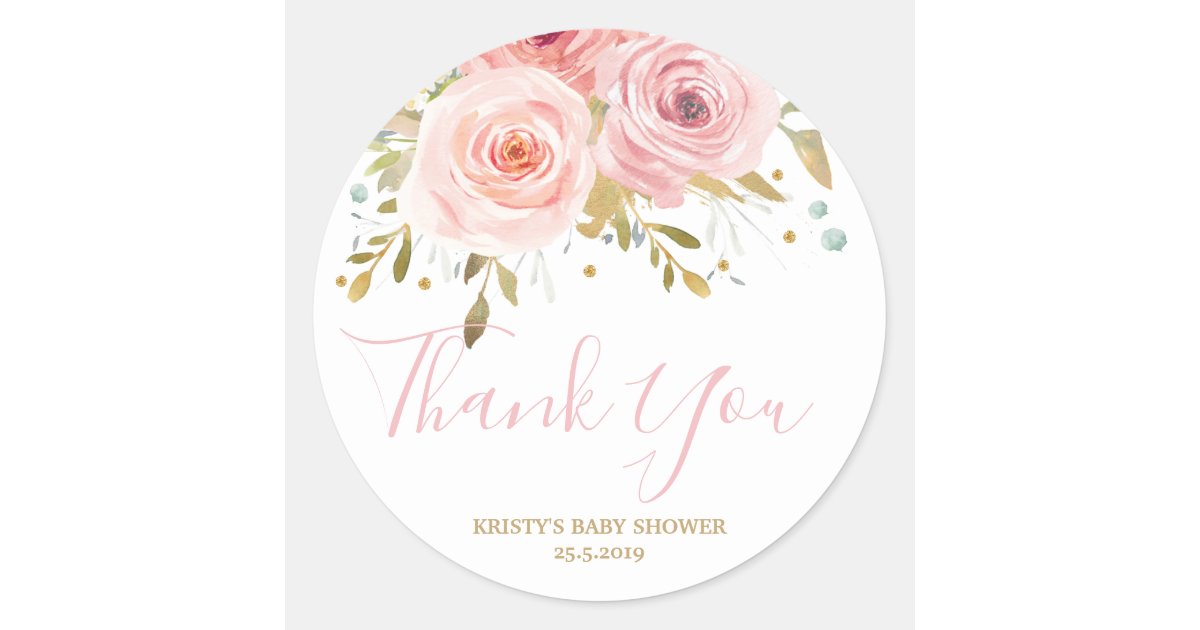 Blush Pink Watercolor Bloom Monogram Classic Round Sticker, Zazzle