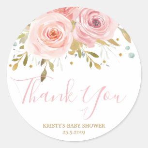 Blush Pink Floral Baby Shower Girl Favor Classic Round Sticker