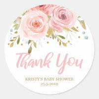 Blush Pink Floral Baby Shower Girl Favour Classic Round Sticker