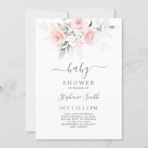 Blush Pink Floral Baby Shower Girl Invitation