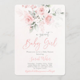 Blush pink floral baby shower girl invitation