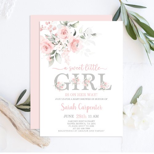 Blush Pink Floral Baby Shower Girl Invitation