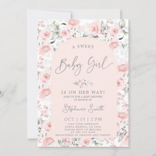 Blush Pink Floral Baby Shower Girl Invitation