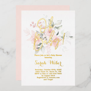Blush Pink Floral Baby Shower Girl Real Foil Foil Invitation