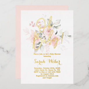 Blush Pink Floral Baby Shower Girl Real Foil Invitation